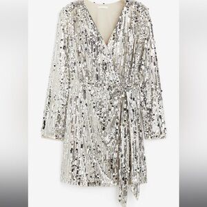 H&M Silver Sequin Wrap Dress Size medium